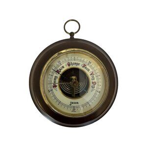 German Barometer JASON Weather Station Wood Brass Germany VINTAGE Wall Mount